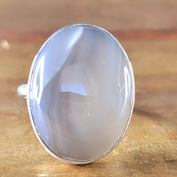 Vintage Jewelry - Native White Agate Gemstone Ring Size 7 Sterling Silver Womens Boho Jewelry 925